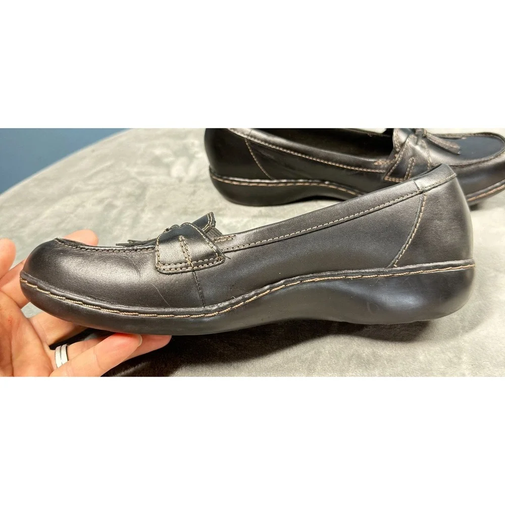 Clarks Collection Loafers Womens 11 Black Leather Tassel Slip On